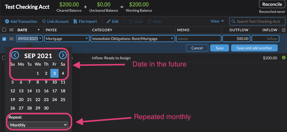 repeating transaction ynab